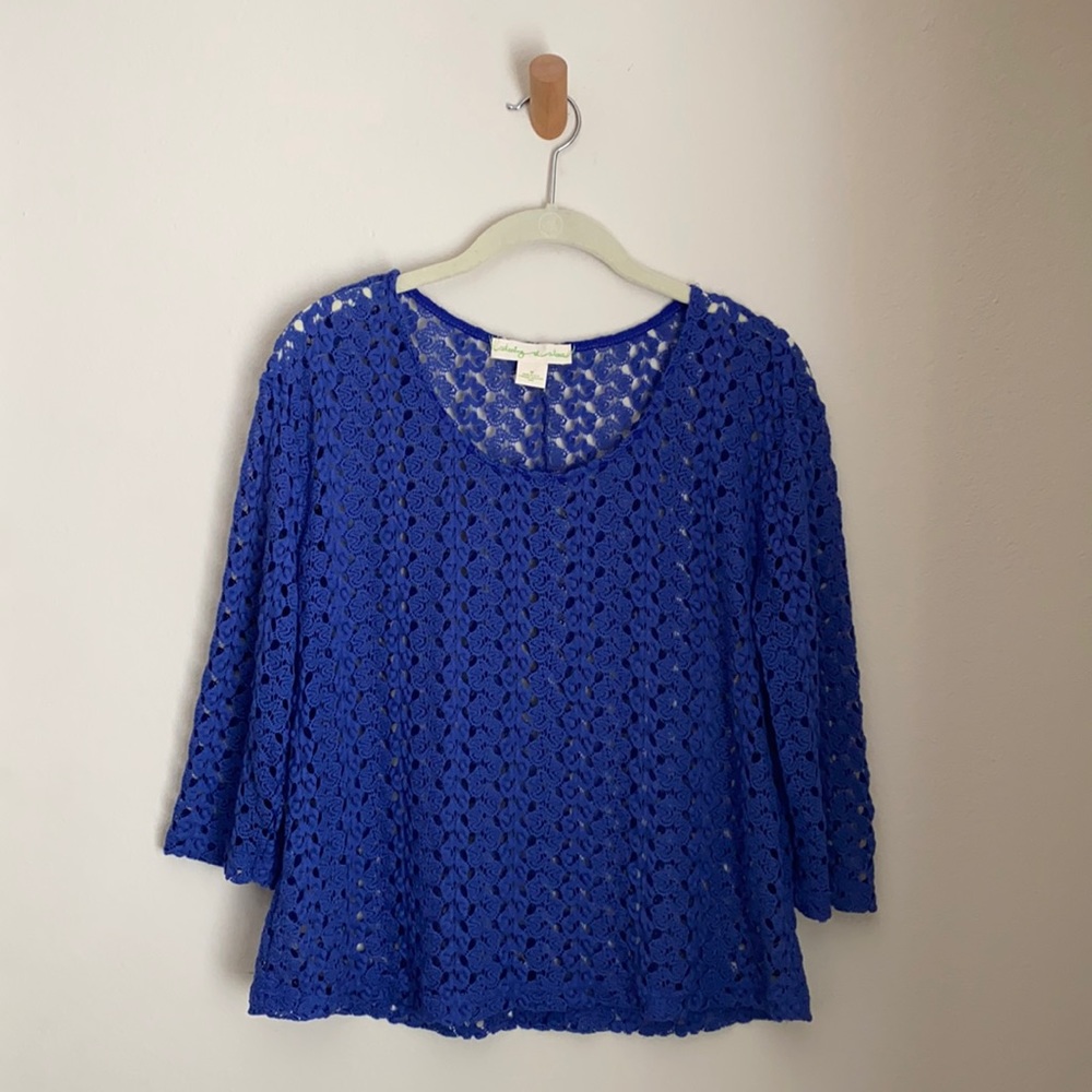 UO Staring at Stars 3/4 Sleeve Top, Blue, Medium